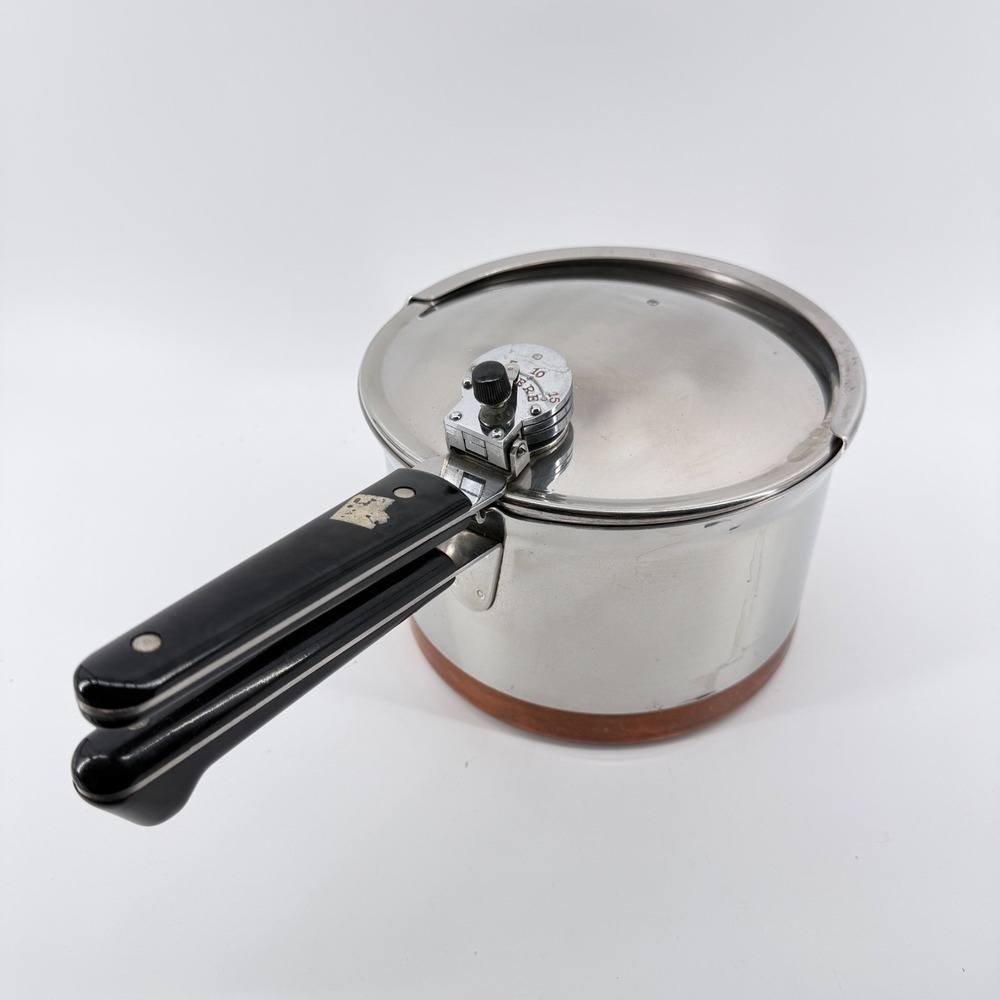Revere Ware Pressure Cooker 4 Qt Copper Clad Stainless Steel Vintage Silver